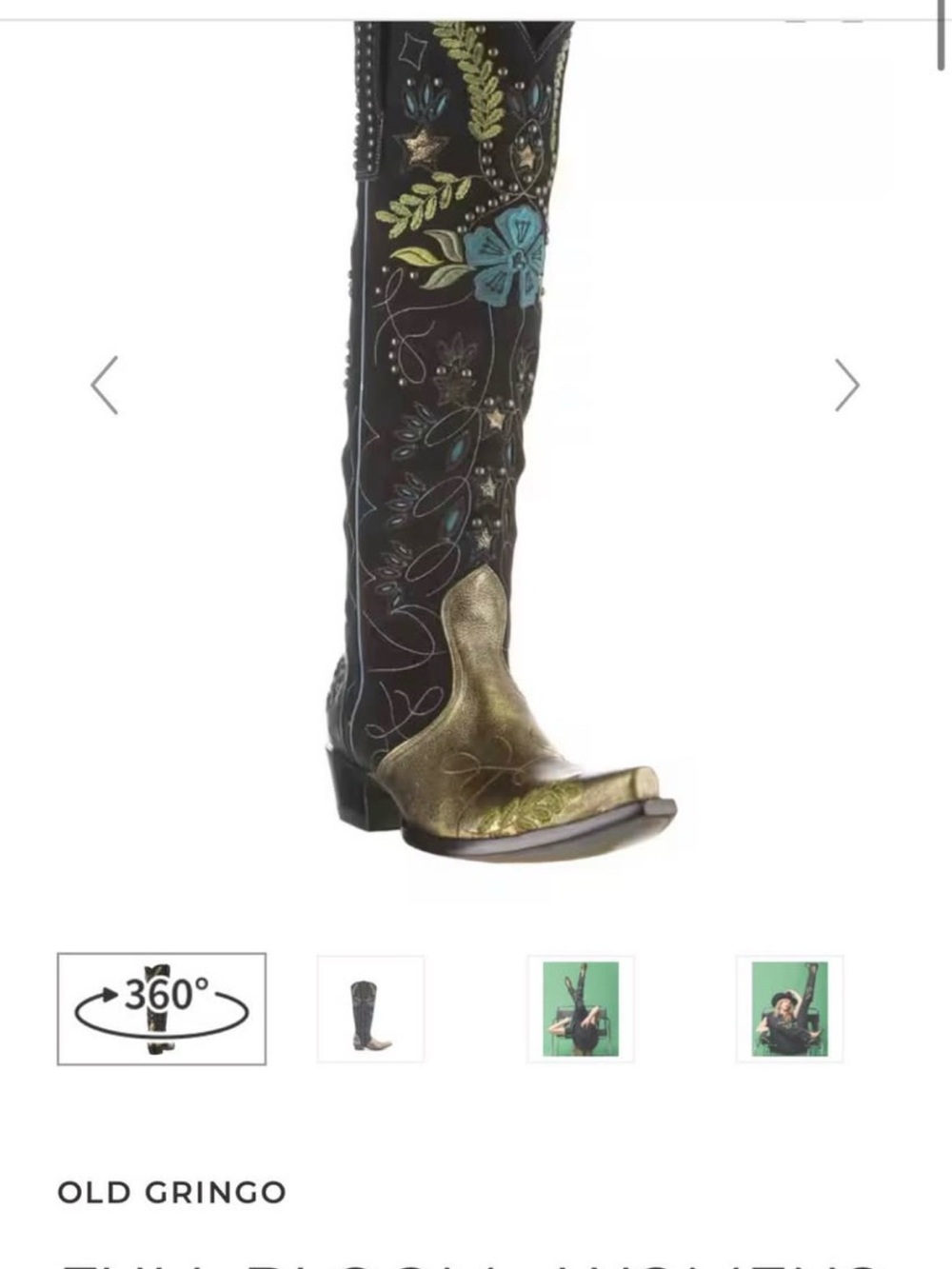 Old Gringo Full Bloom Black Knee-High Boot with Turquoise & Gold Accents